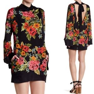 New Free People 2am black Floral mini Dress XS
